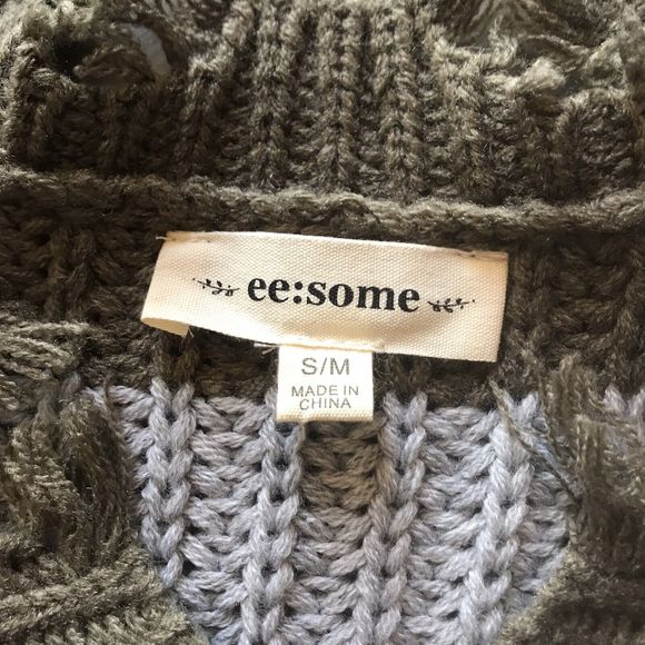 ee: some thick knit distressed oversized Small/Medium sweater block stripe boho - Picture 2 of 5